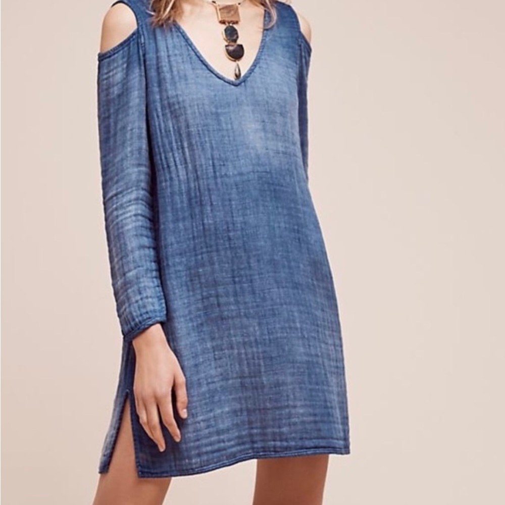 ANTHROPOLOGIE Cloth & Stone | Open-Shoulder Chambray Shift Size S
